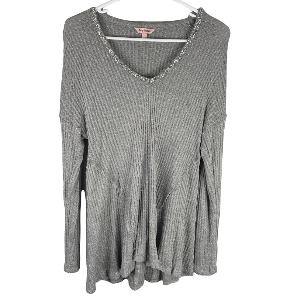 Juicy Couture waffle knit jeweled thermal tunic top grey